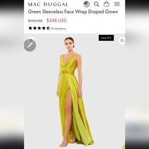 Mac Duggal Chartreuse Wrap Draped Maxi Gown